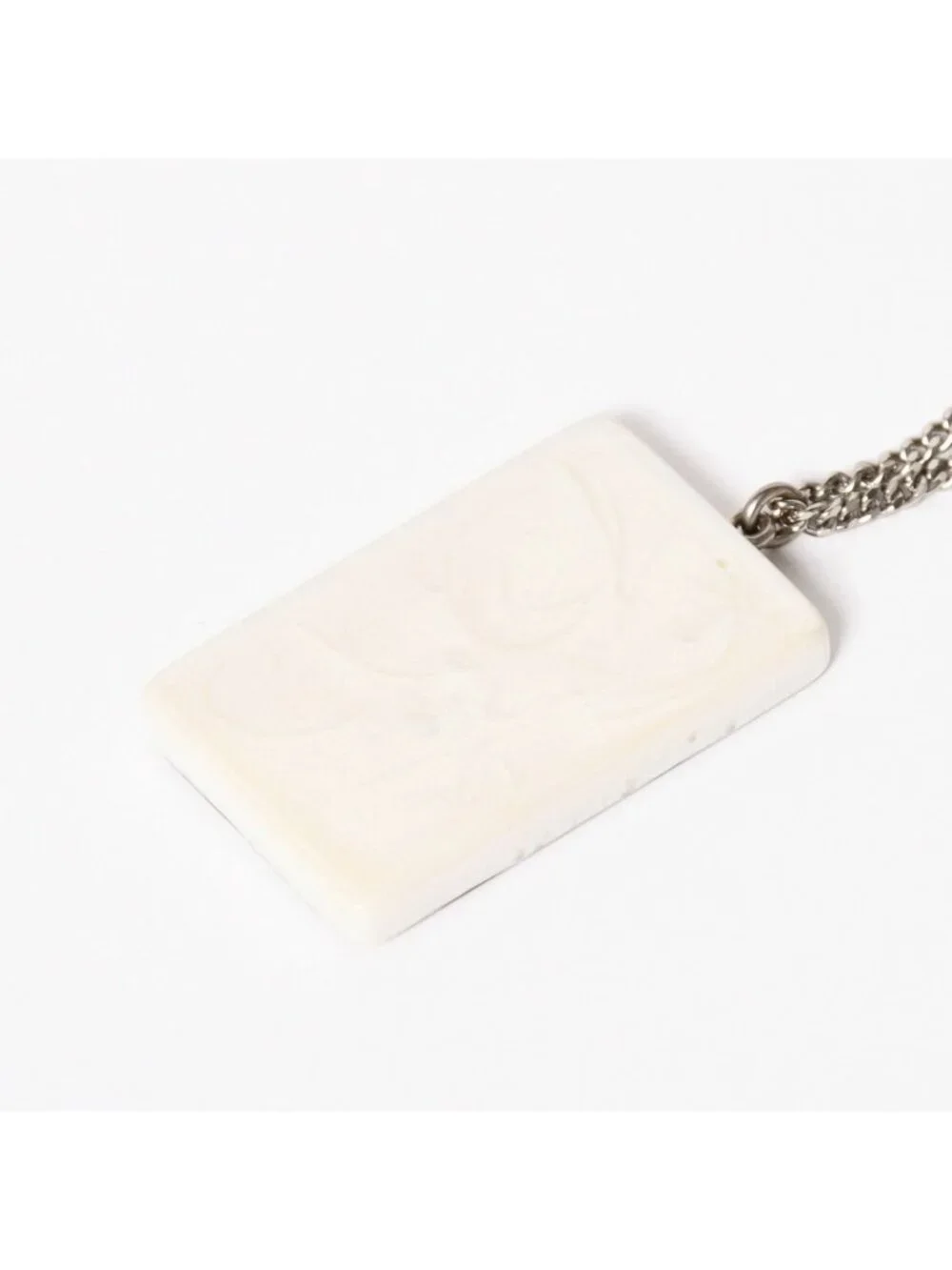 Chanel Plate Necklace White Silver Chain